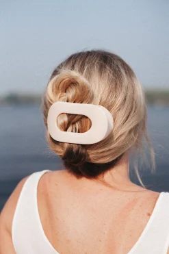 Almond Beige Large Flat Round Hair Clip