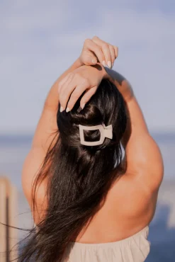 Almond Beige Medium Flat Square Hair Clip