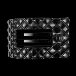 Jet Black Quilted Large Flat Rectangle Hair Clip