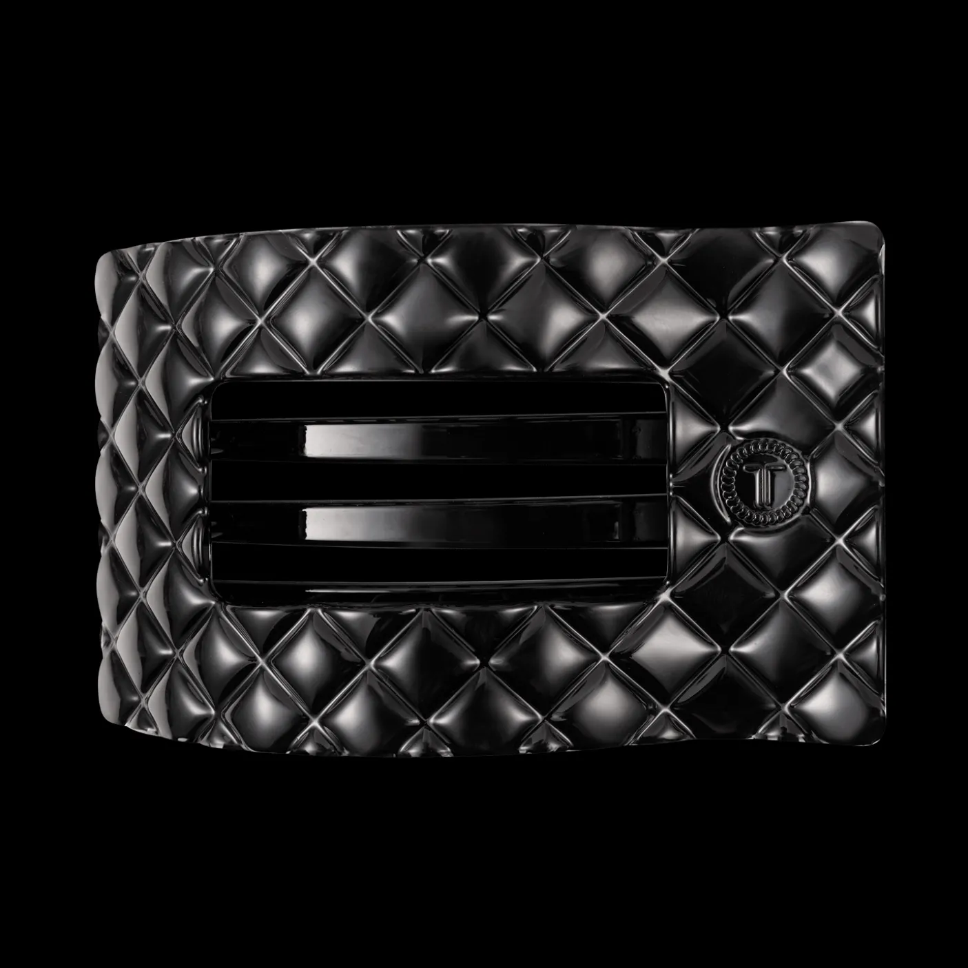Jet Black Quilted Large Flat Rectangle Hair Clip
