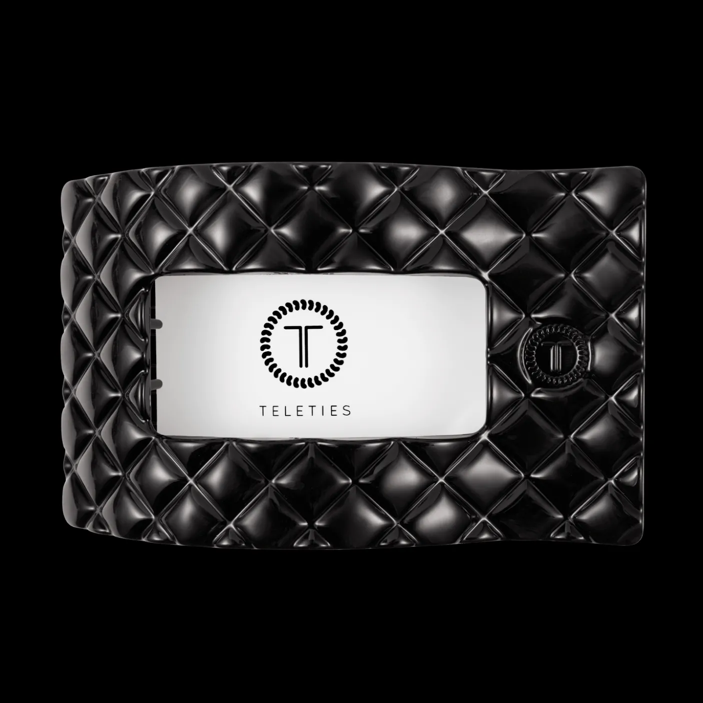 Jet Black Quilted Large Flat Rectangle Hair Clip
