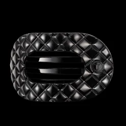 Jet Black Quilted Large Flat Round Hair Clip