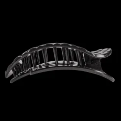 Jet Black Quilted Large Flat Round Hair Clip