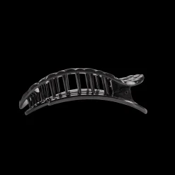 Jet Black Quilted Medium Flat Round Hair Clip