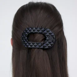 Jet Black Quilted Medium Flat Round Hair Clip