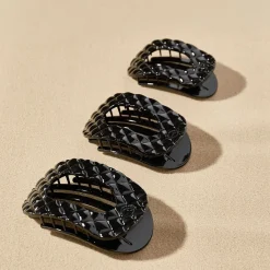 Jet Black Quilted Medium Flat Round Hair Clip