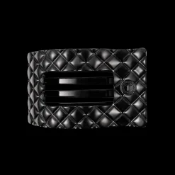 Jet Black Quilted Medium Flat Rectangle Hair Clip