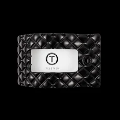Jet Black Quilted Medium Flat Rectangle Hair Clip