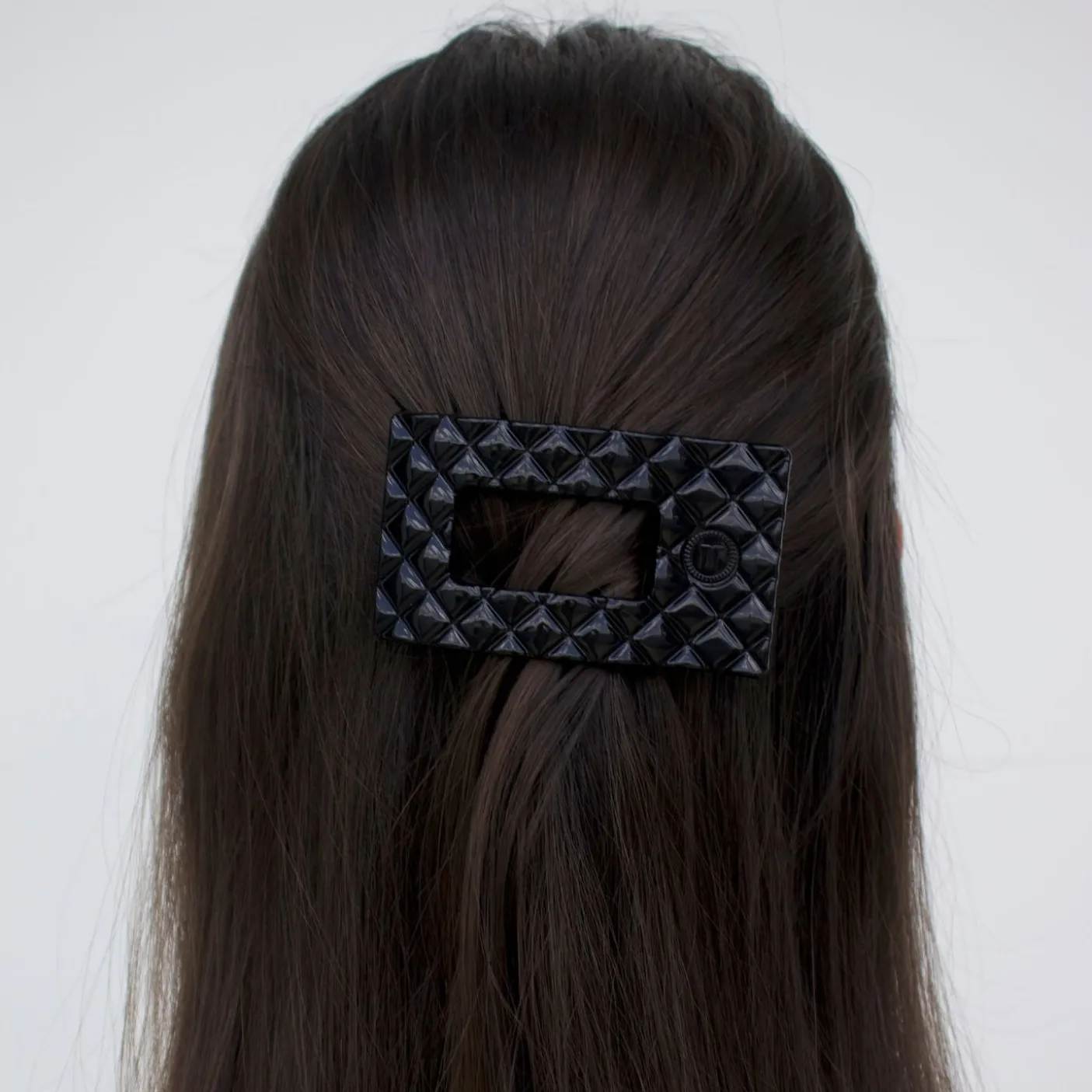 Jet Black Quilted Small Flat Rectangle Hair Clip
