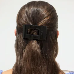 Jet Black Small Flat Rectangle Hair Clip