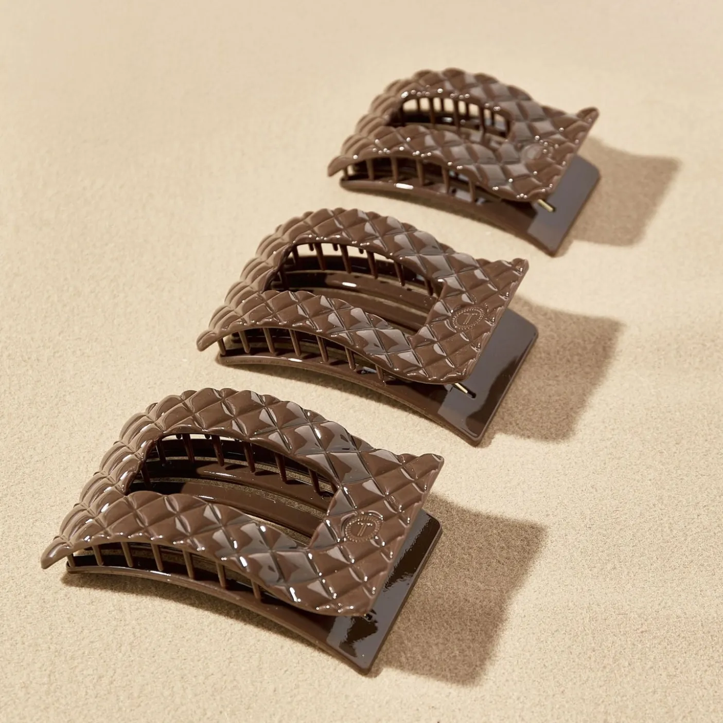 Truly Taupe Quilted Large Flat Rectangle Hair Clip