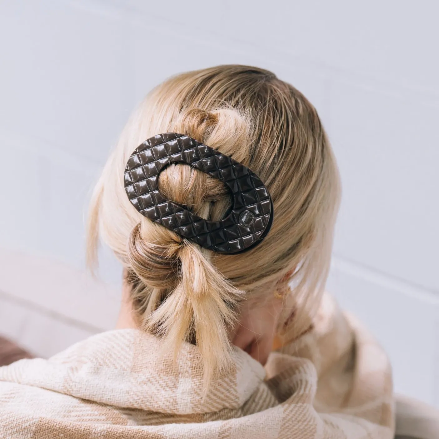 Truly Taupe Quilted Large Flat Round Hair Clip