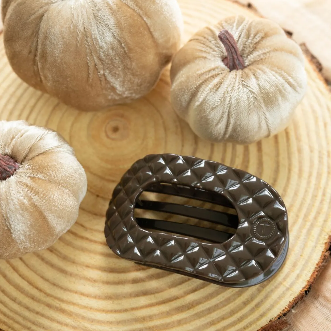 Truly Taupe Quilted Medium Flat Round Hair Clip